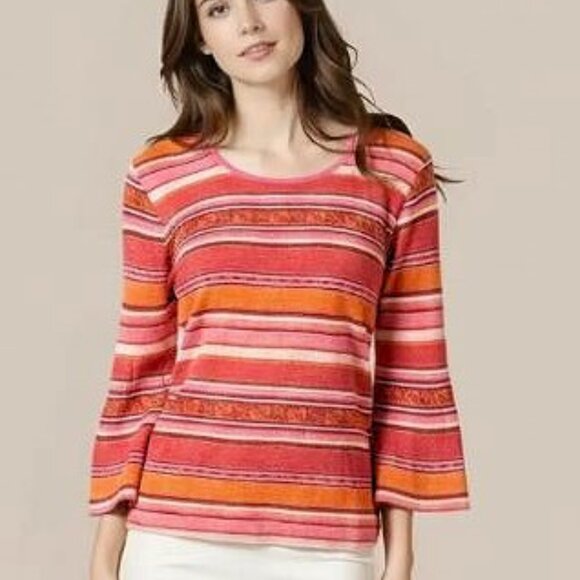 LAUREN by RALPH LAUREN, Pink and orange striped pullover sweater, size: XL - Picture 2 of 12